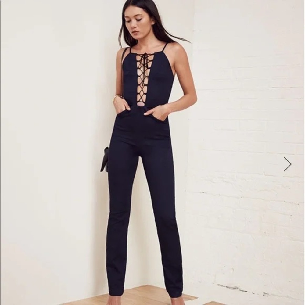 Reformation Black Lace-Up Jumpsuit